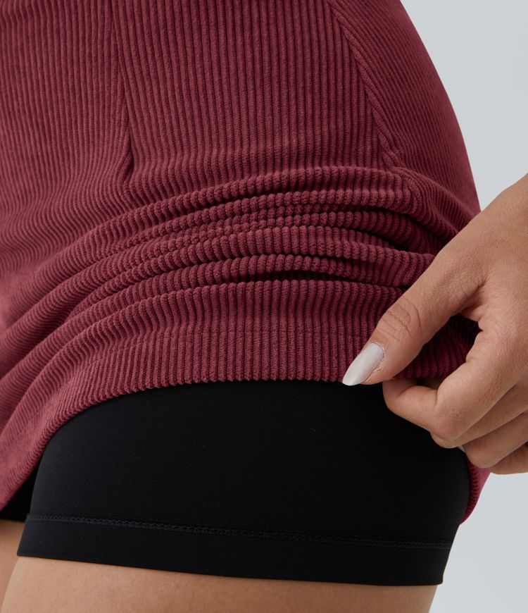 High Waisted 2-in-1 A Line Mini Corduroy Casual Skirt