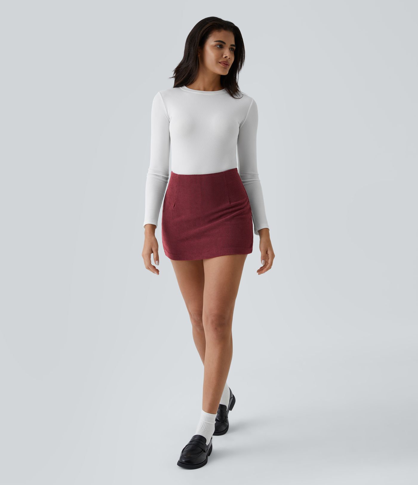 High Waisted 2-in-1 A Line Mini Corduroy Casual Skirt