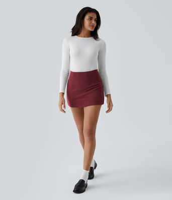 High Waisted 2-in-1 A Line Mini Corduroy Casual Skirt