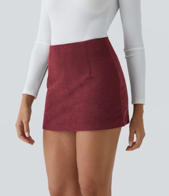 High Waisted 2-in-1 A Line Mini Corduroy Casual Skirt