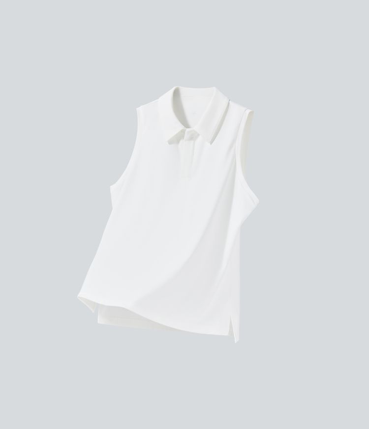 Lightweight Polo Neck Split Hem Golf Tank Vest Top