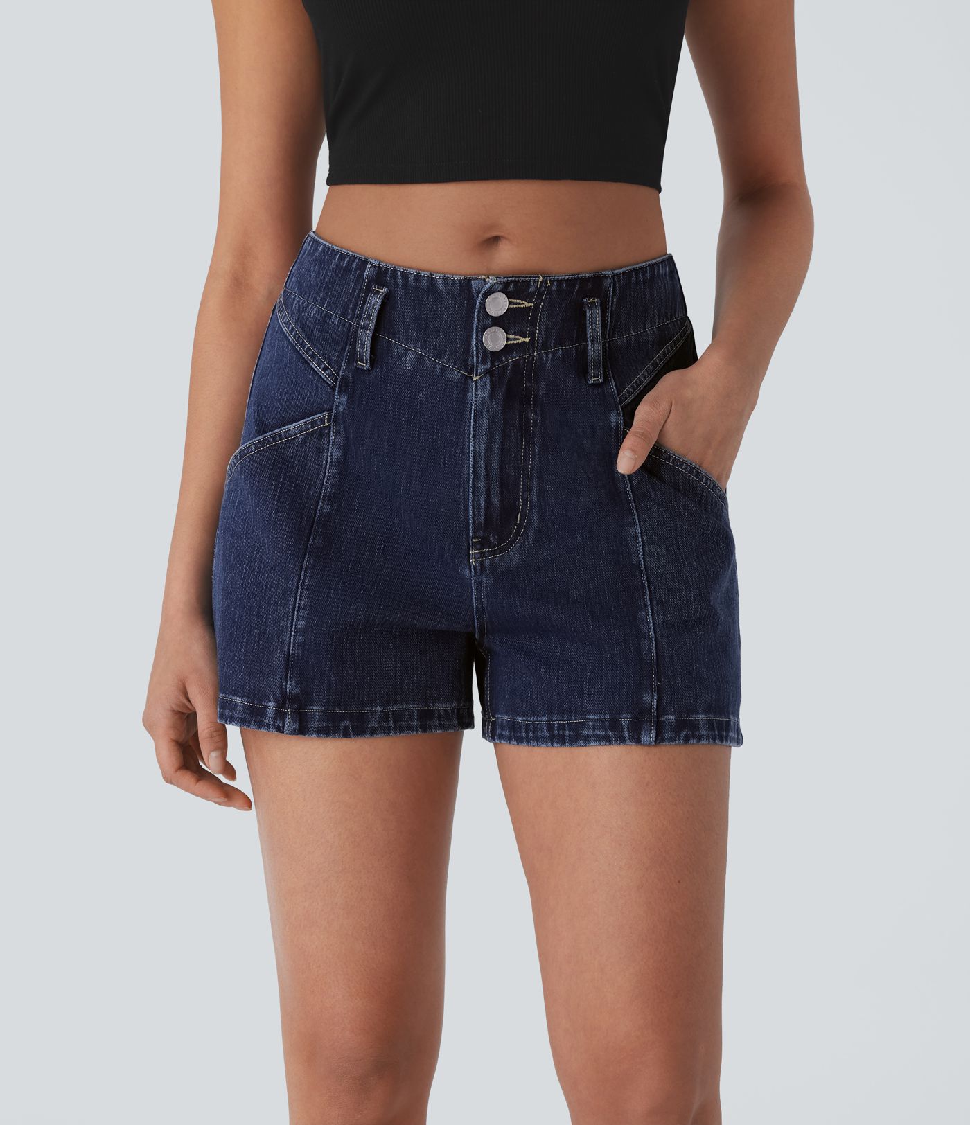 Halara Flex™ Pantalones Cortos Casuales de Mezclilla con Cremallera de Tiro Medio 3''