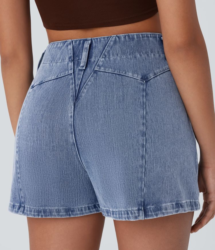 Halara Flex™ Mid Rise Zipper Pocket Denim Casual Shorts 3''