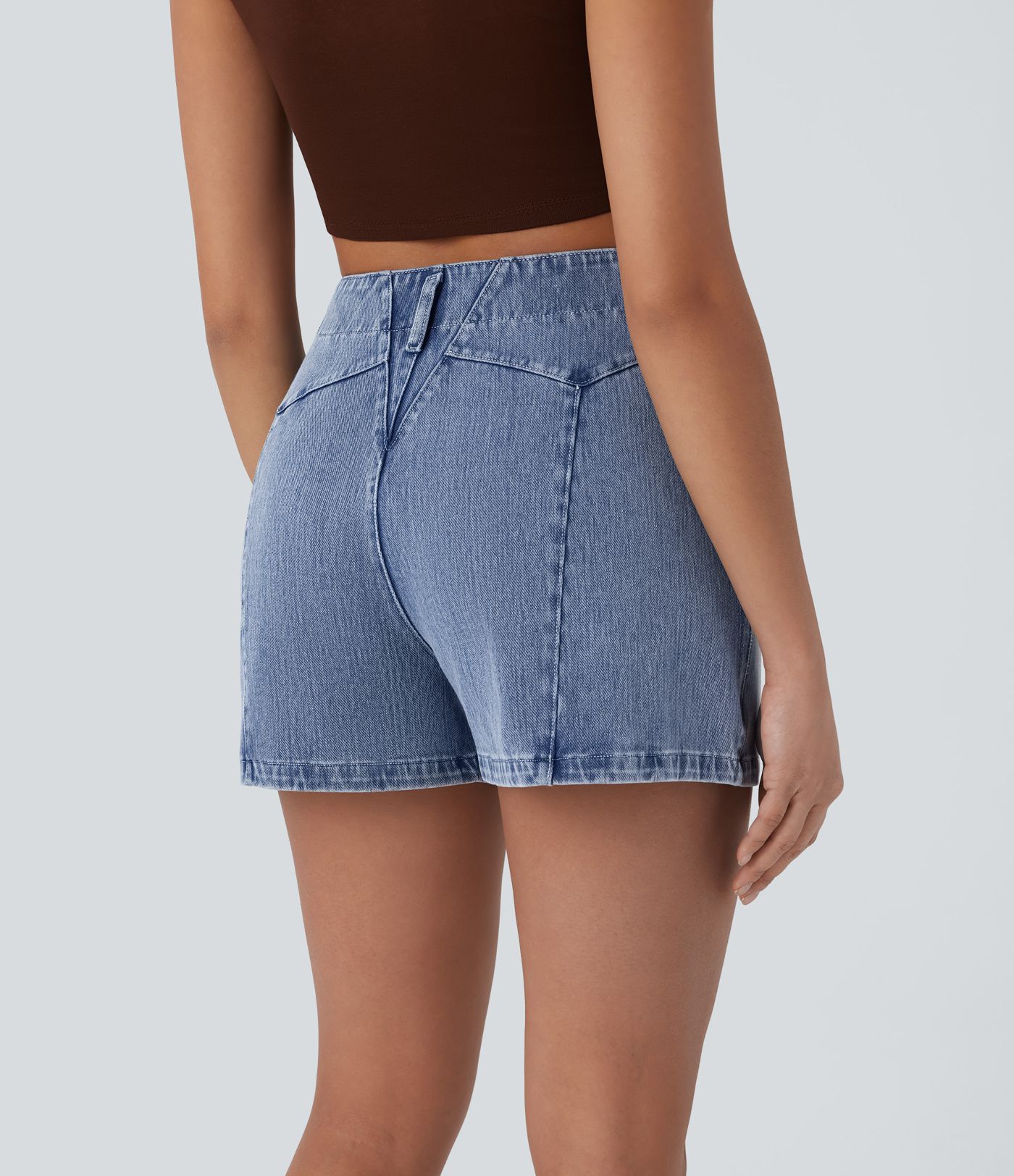 Halara Flex™ Mid Rise Button Zipper Side Pocket Stretchy Knit Denim Casual Shorts 3''