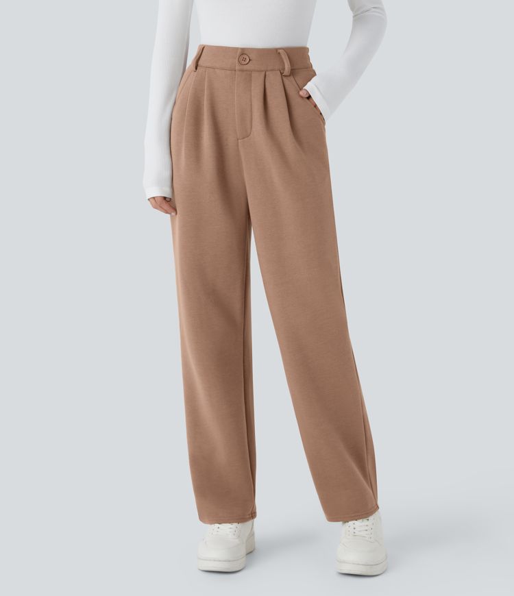 Pantalon décontracté en polaire taille moyenne avec poches latérales