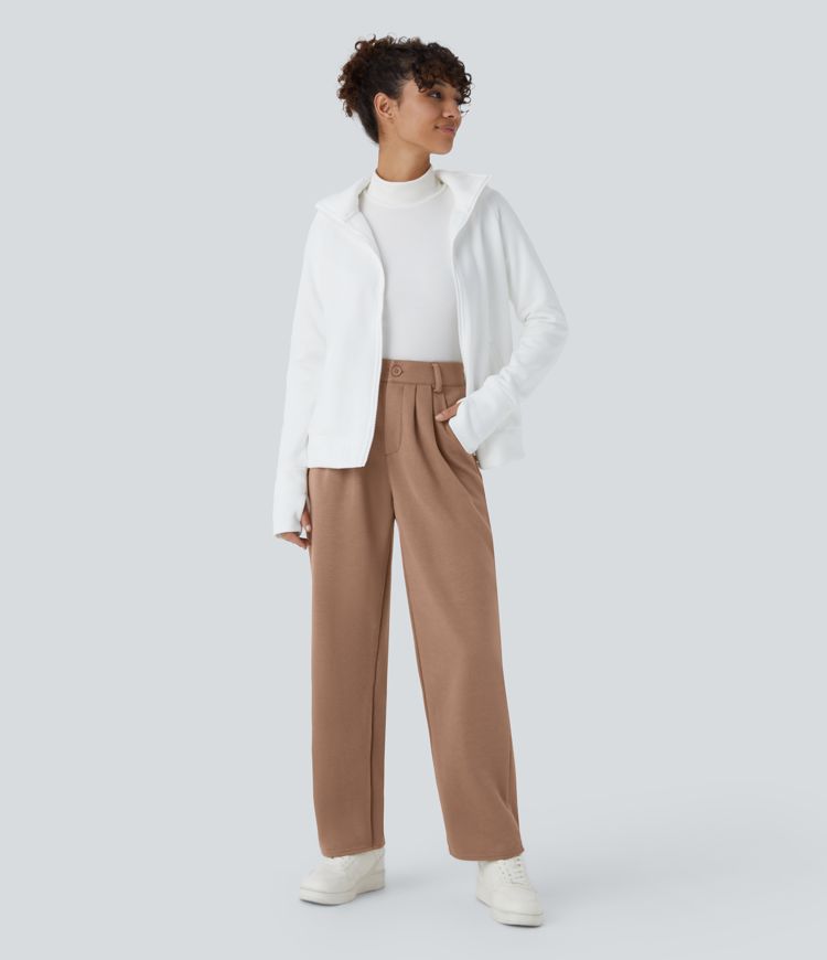 Pantalon décontracté en polaire taille moyenne avec poches latérales