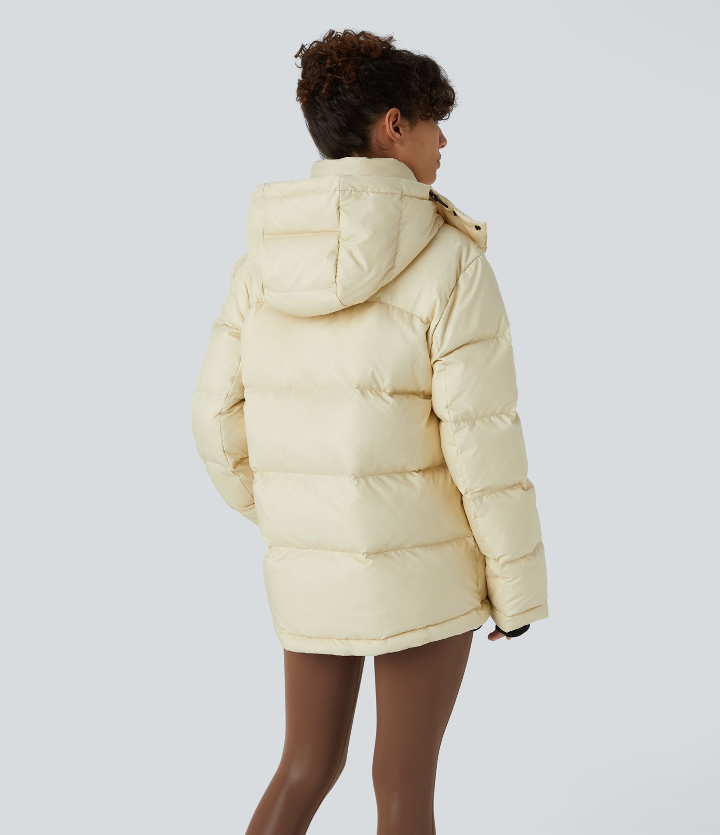 Water Repellent Removable Hood Stand Collar Button Zipper Long Sleeve Multiple Pockets Adjustable Drawcord Casual Puffer Down Jacket