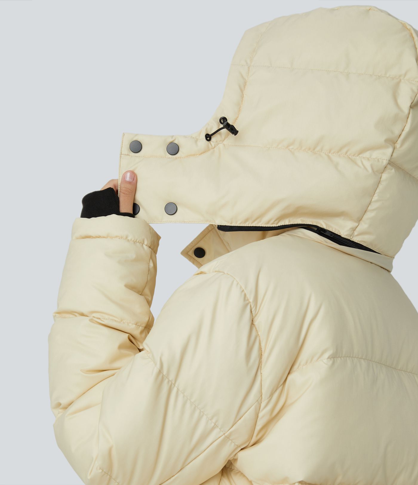 Water Repellent Removable Hood Stand Collar Button Zipper Long Sleeve Multiple Pockets Adjustable Drawcord Casual Puffer Down Jacket