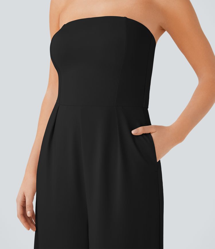 Tube Side Pocket Invisible Zipper Wide Leg Bridesmaid and Wedding Guest Jumpsuit-Easy Peezy