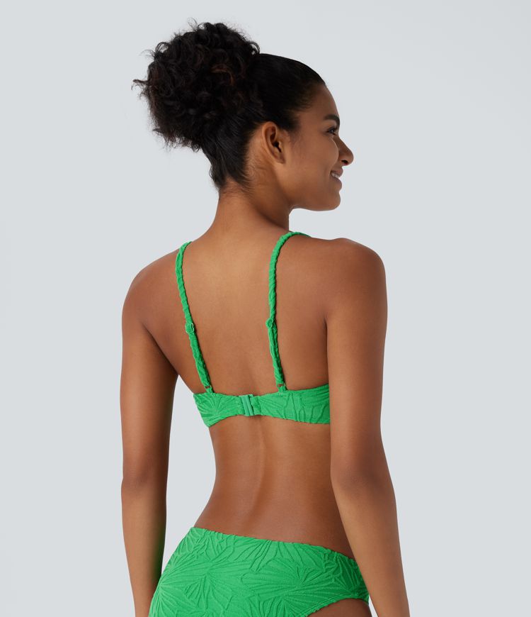 Adjustable Strap Texture Jacquard Bikini Top Swimsuit