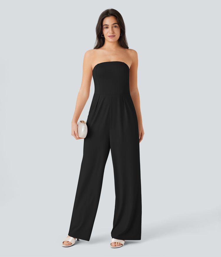 Tube Side Pocket Invisible Zipper Wide Leg Bridesmaid and Wedding Guest Jumpsuit-Easy Peezy