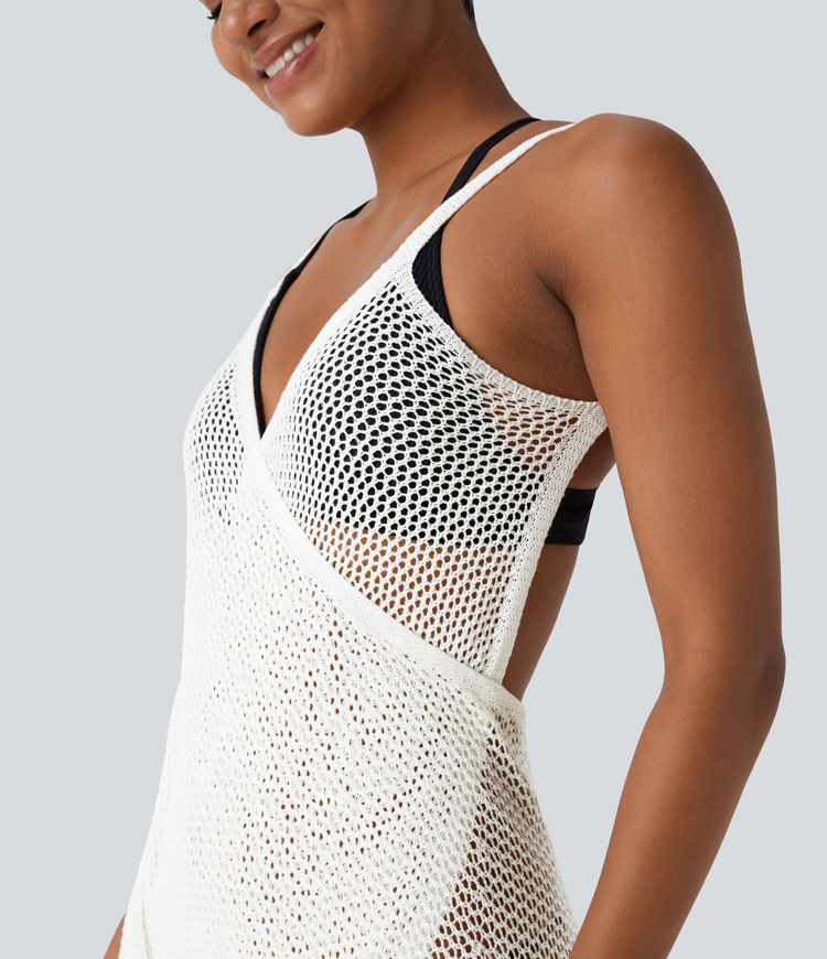 Adjustable Strap Crossover Backless Hollow Out Swim Cover Up