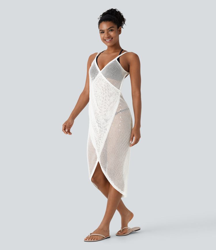 Adjustable Strap Crossover Backless Hollow Out Swim Cover Up