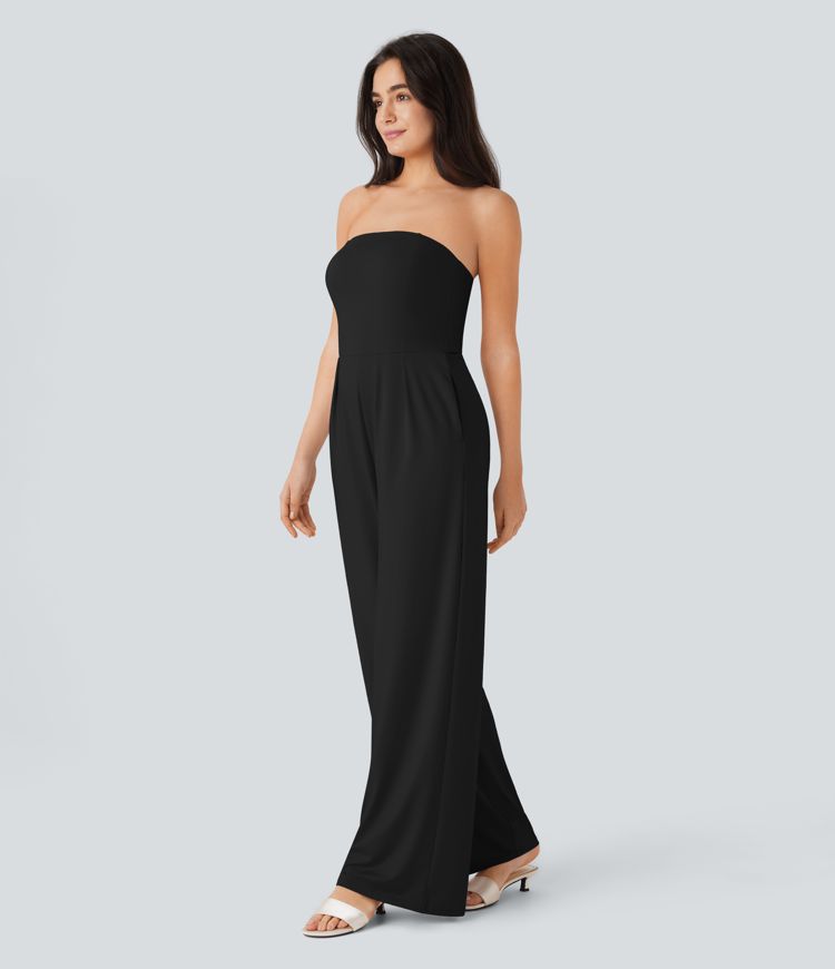 Tube Side Pocket Invisible Zipper Wide Leg Bridesmaid and Wedding Guest Jumpsuit-Easy Peezy