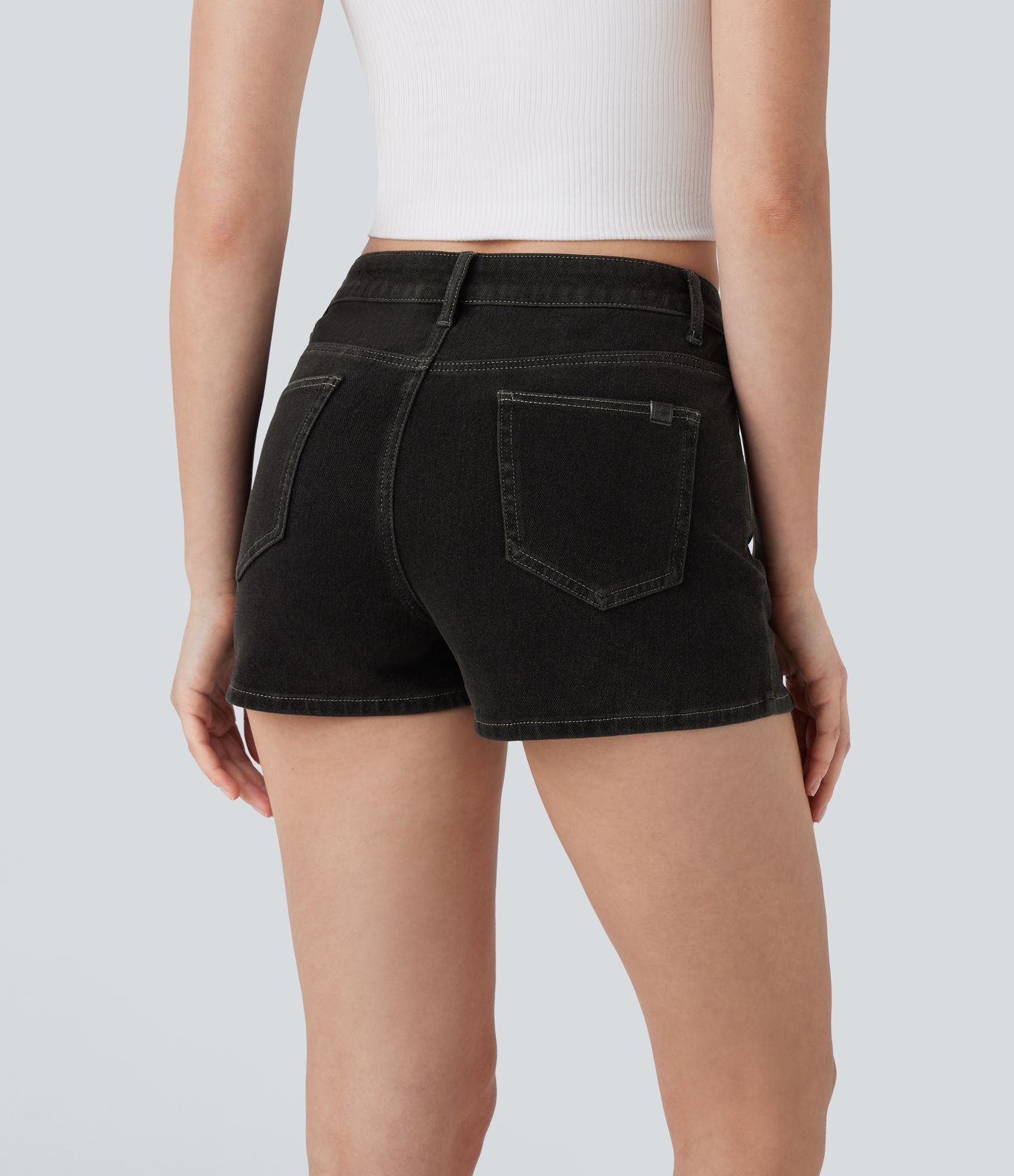 Halara Flex™ Mid Rise Multiple Pockets Split Washed Stretchy Knit Denim Casual Shorts