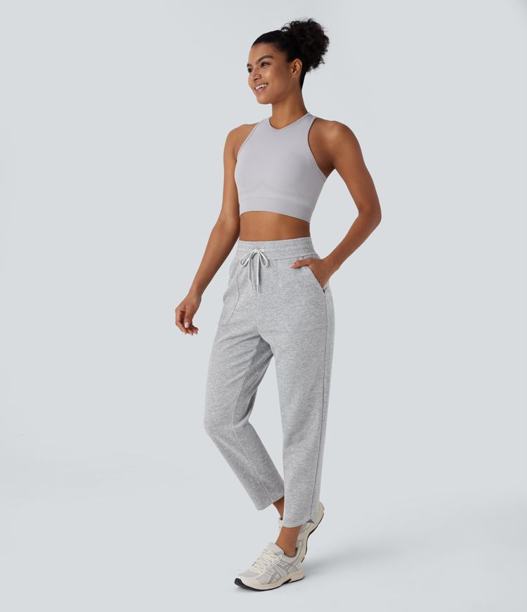 High Waisted Drawstring Pocket Tapered Running Pants
