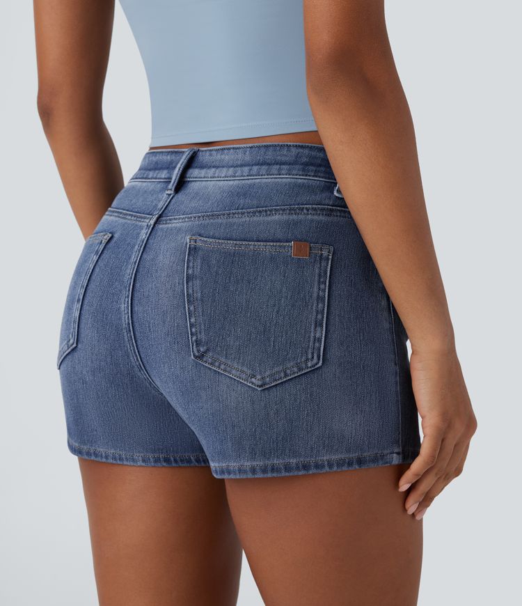 Halara Flex™ Mid Rise Pockets Washed Denim Casual Shorts