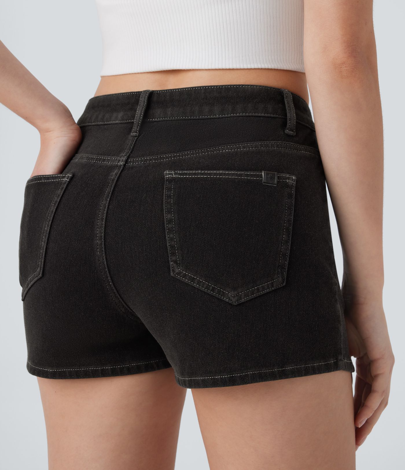 Halara Flex™ Mid Rise Multiple Pockets Split Washed Stretchy Knit Denim Casual Shorts