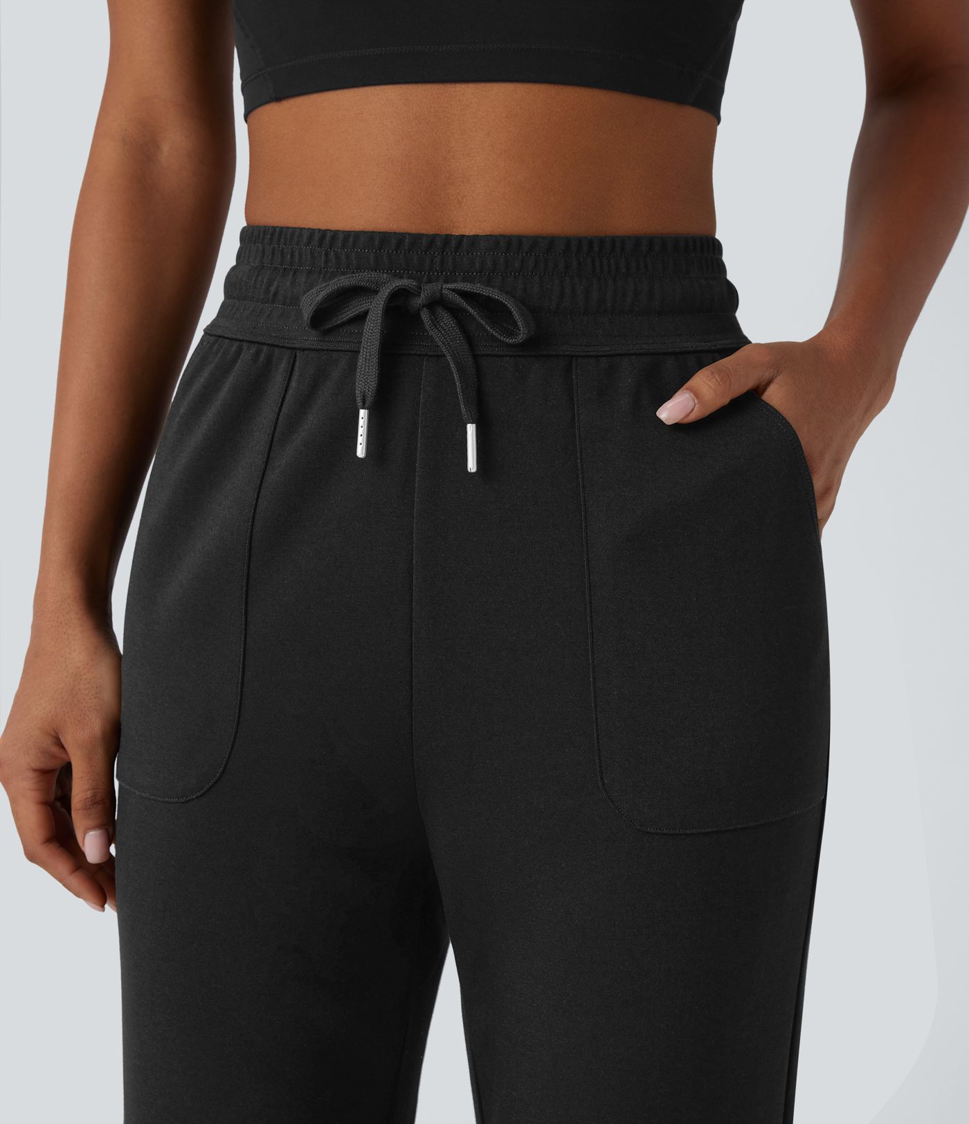 High Waisted Drawstring Pocket Tapered Running Pants