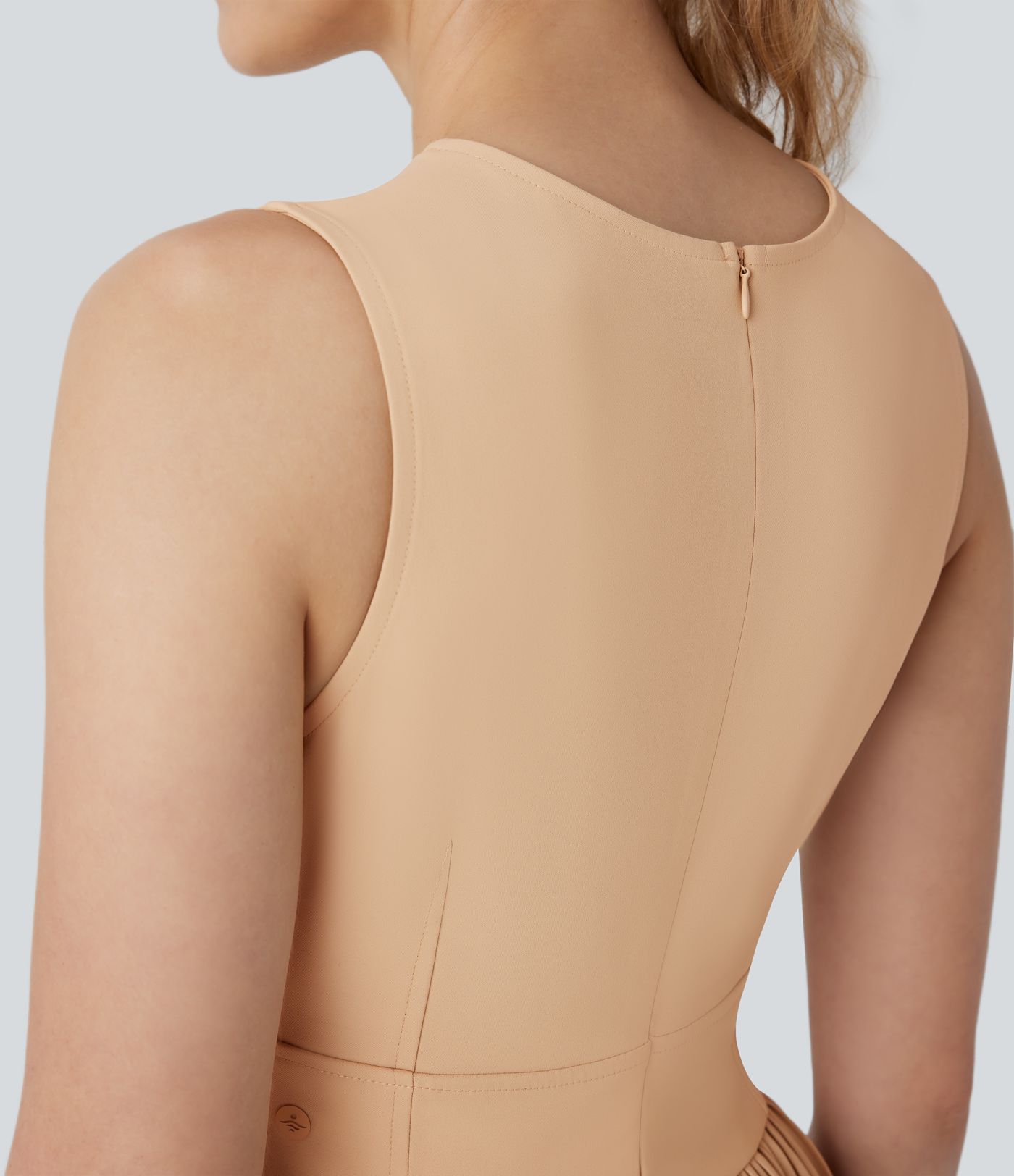 Sleeveless Draped Pliss Midi Casual Dress