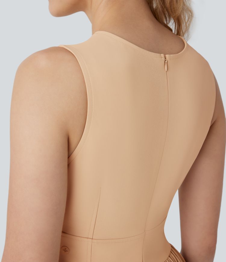 Sleeveless Draped Pliss Midi Casual Dress