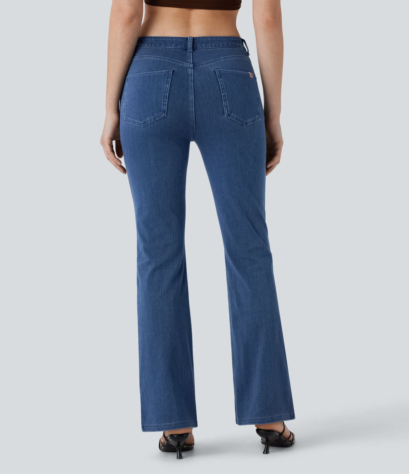 Halara Flex™ Mid Rise Multiple Pockets Split Washed Stretchy Knit Casual Bootcut Jeans