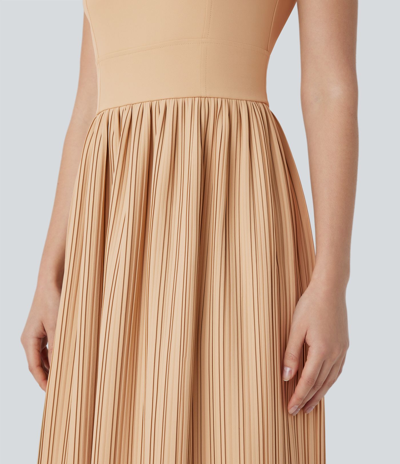 Sleeveless Draped Pliss Midi Casual Dress