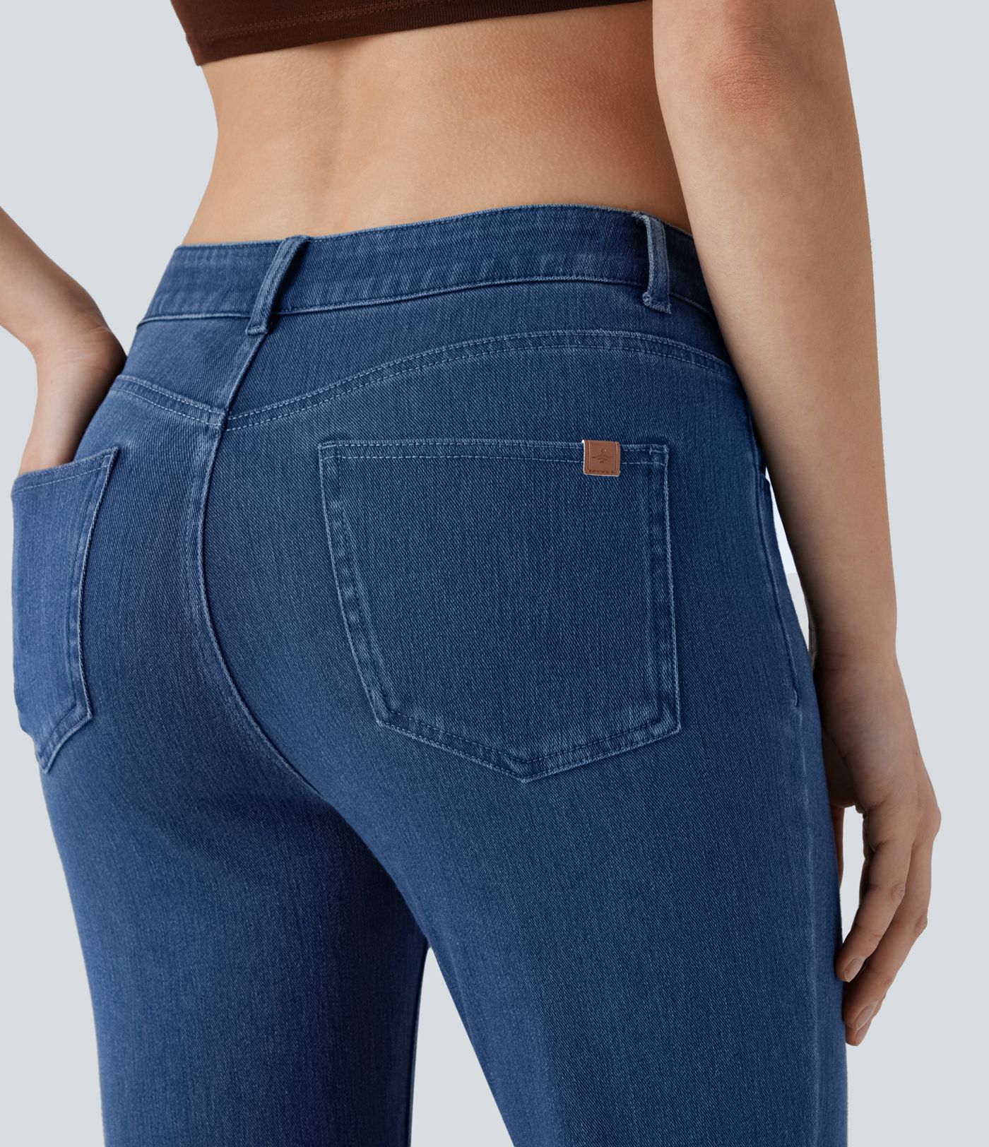 Halara Flex™ Mid Rise Multiple Pockets Split Washed Stretchy Knit Casual Bootcut Jeans