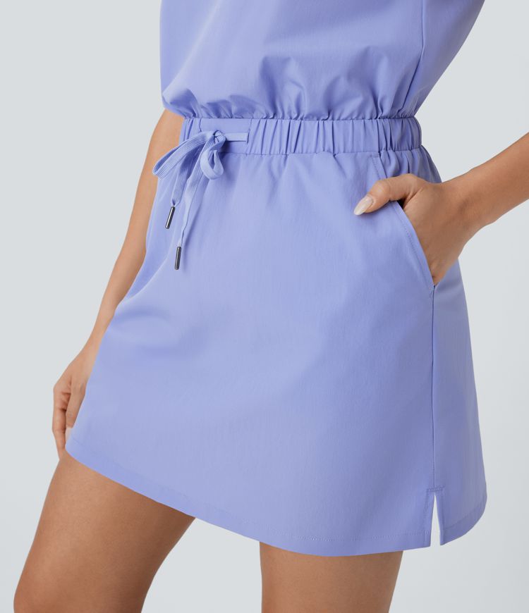 Mini Vestido deportivo senderismo resistente agua sin mangas bolsillo lateral cordón ajustable