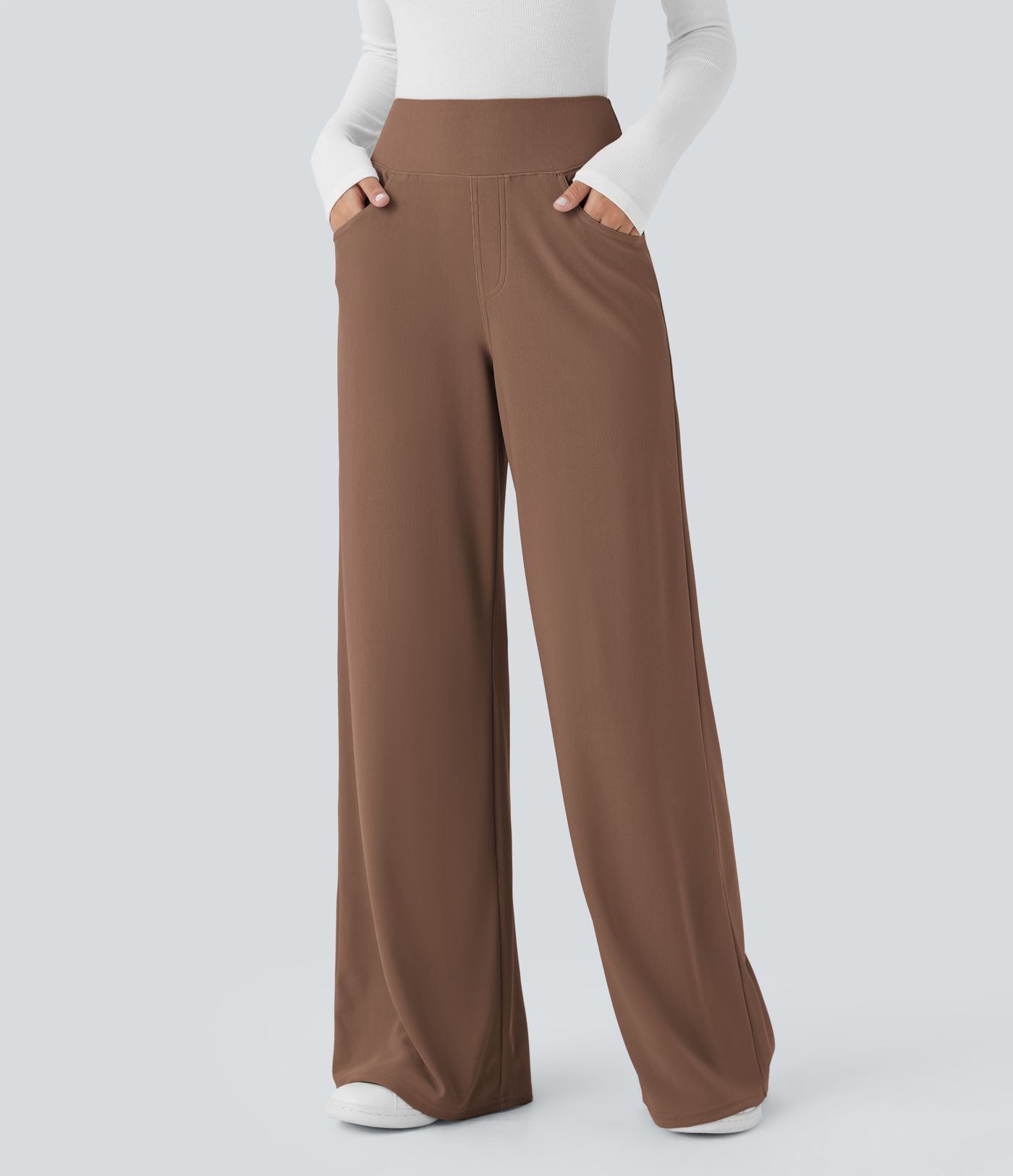 Halara Flex™ High Waisted Tummy Control Pockets Wide Leg Micro Waffle Work Trousers