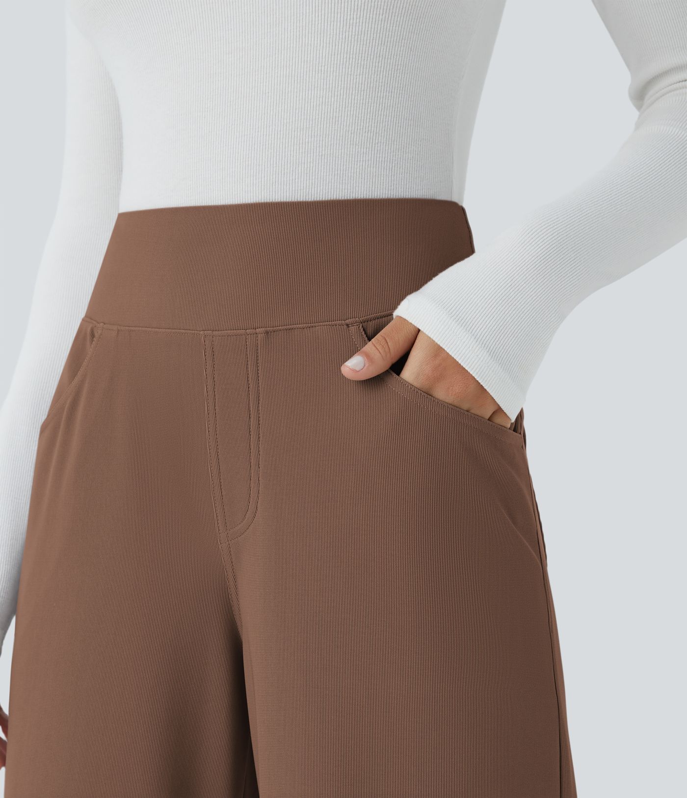 Halara Flex™ High Waisted Tummy Control Pockets Wide Leg Micro Waffle Work Trousers