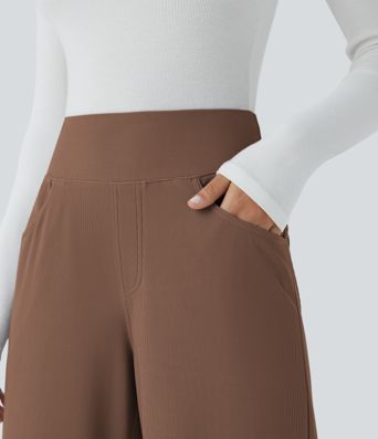 Halara Flex™ High Waisted Tummy Control Pockets Wide Leg Micro Waffle Work Trousers