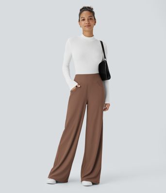 Halara Flex™ High Waisted Tummy Control Pockets Wide Leg Micro Waffle Work Trousers