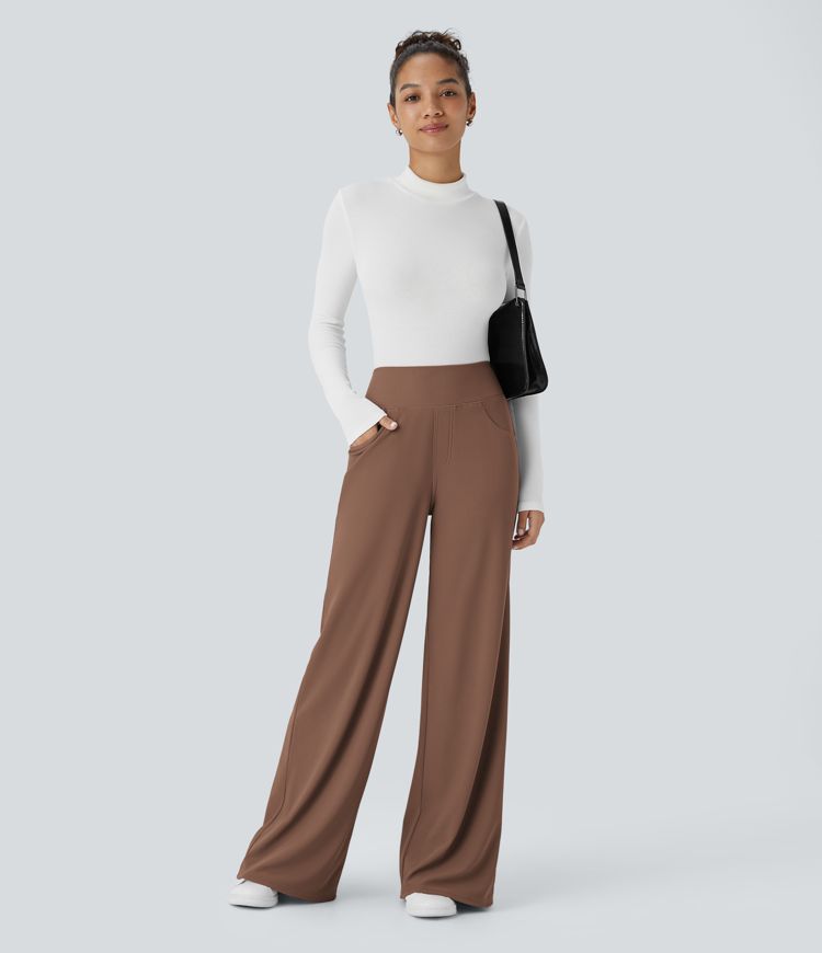 Halara Flex™ High Waisted Tummy Control Pockets Wide Leg Micro Waffle Work Trousers