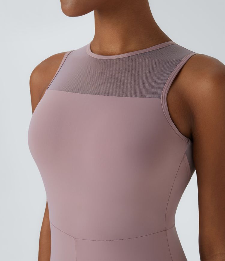 Round neck sleeveless backless mesh dance jumpsuit