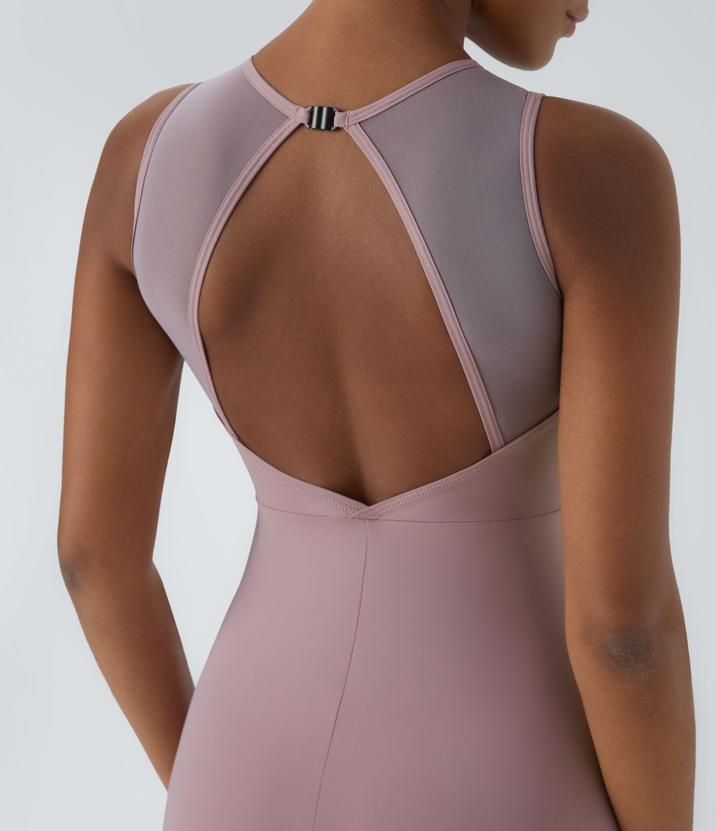 Round neck sleeveless backless mesh dance jumpsuit