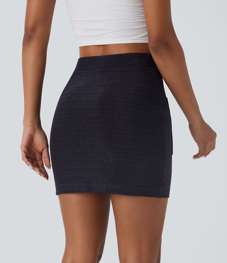 Minifalda casual ajustada de tiro alto con cremallera y bolsillos delanteros