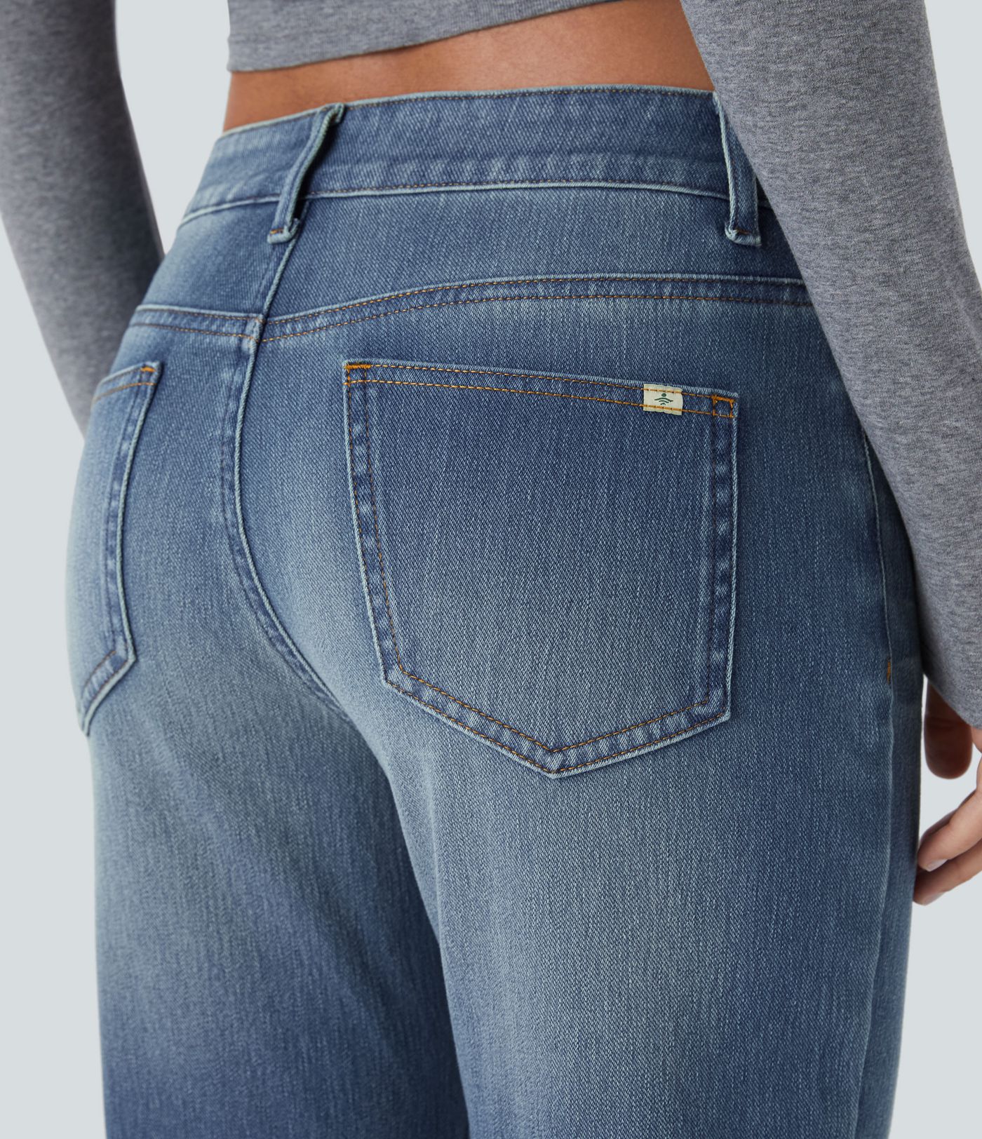 Jeans Halara Flex™ Denim tiro bajo botón cremallera múltiple bolsillo elástico lavado
