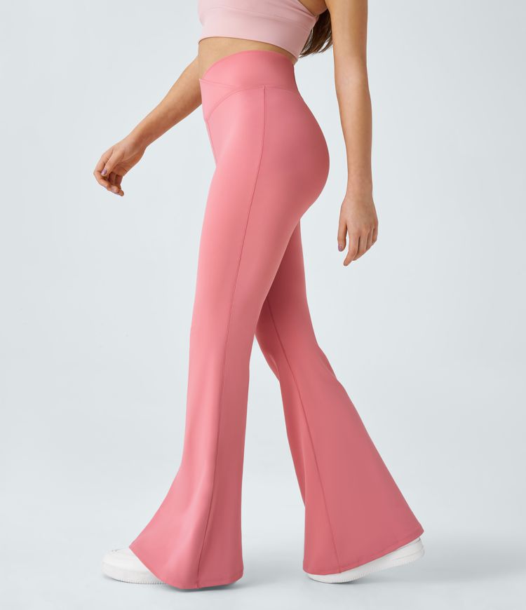 Crossover High Waisted Back Pocket Super Flare Leggings