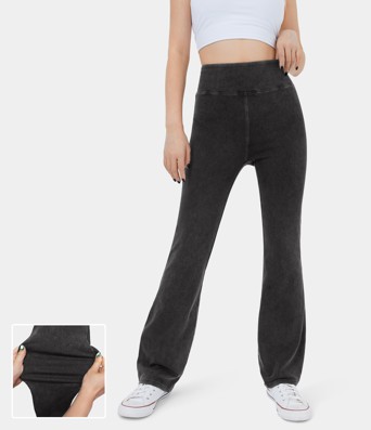 Jean décontracté bootcut HalaraMagic™ taille haute en maille extensible délavée avec poche arrière