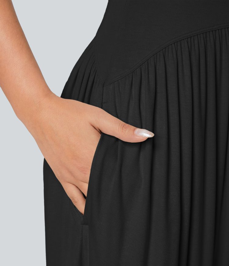 Ribbed Tube Pocket Casual Jumpsuit