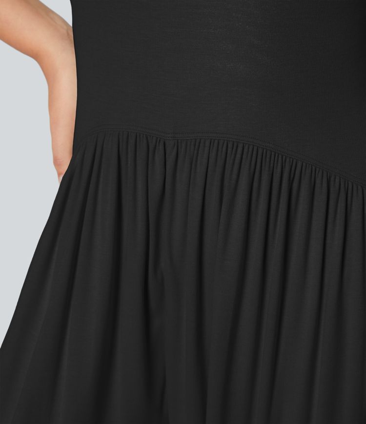 Ribbed Tube Pocket Casual Jumpsuit