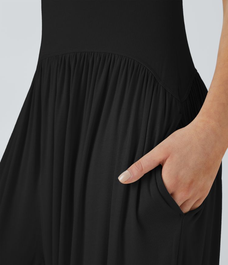 Ribbed Tube Pocket Casual Jumpsuit