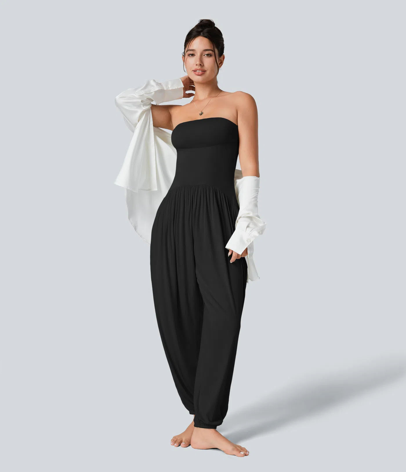 Ribbed Tube Backless Side Pocket Casual Jumpsuit