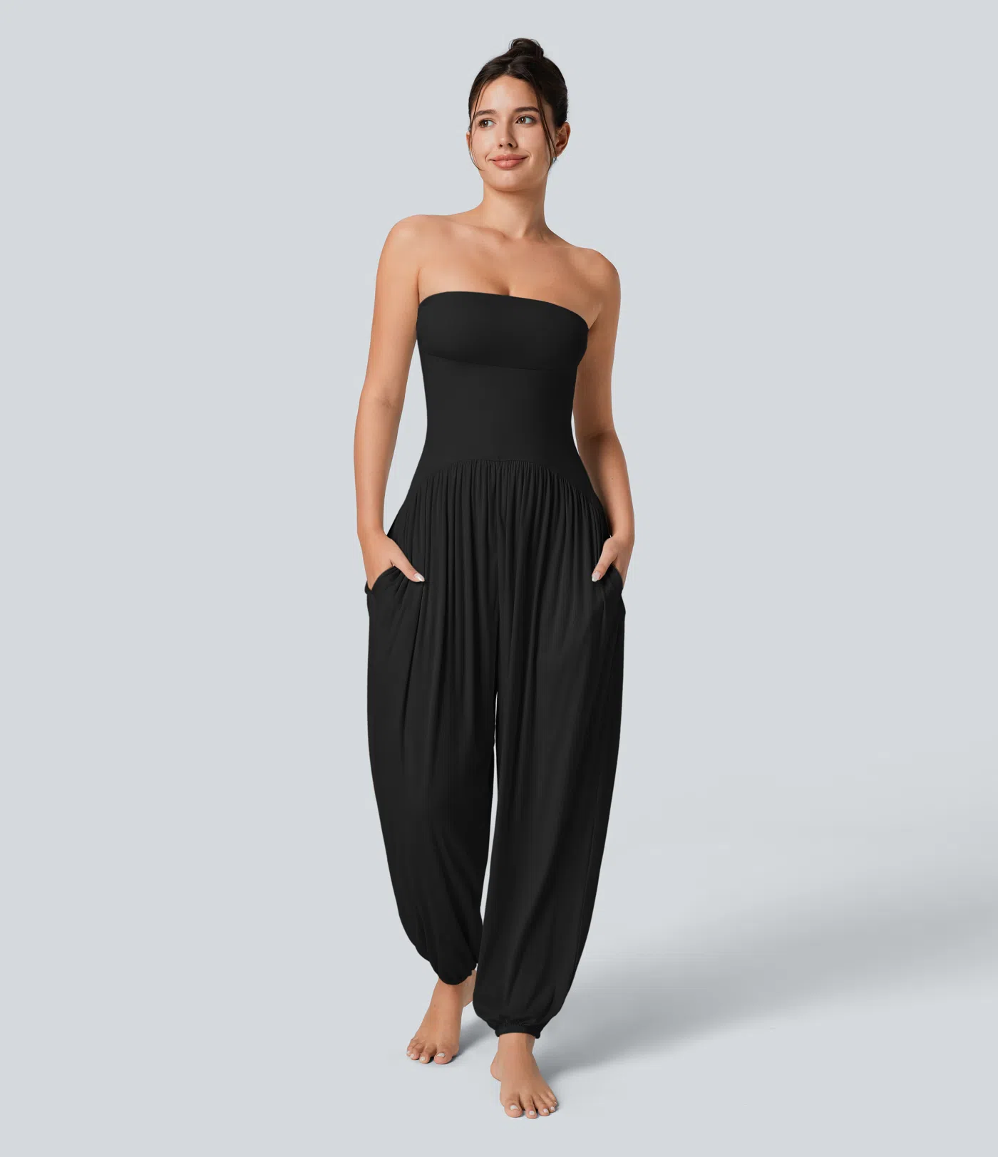 Ribbed Tube Backless Side Pocket Casual Jumpsuit