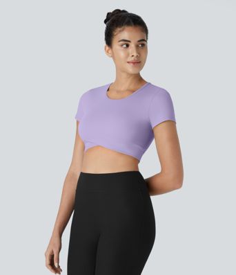 SoftlyZero™ Plush Crossover Hem Cropped Sports Top