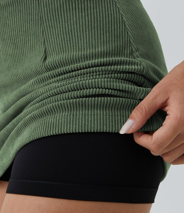 Mini-Jupe Casual en Velours Côtelé 2 en 1 Fermeture Éclair Invisible Taille Haute