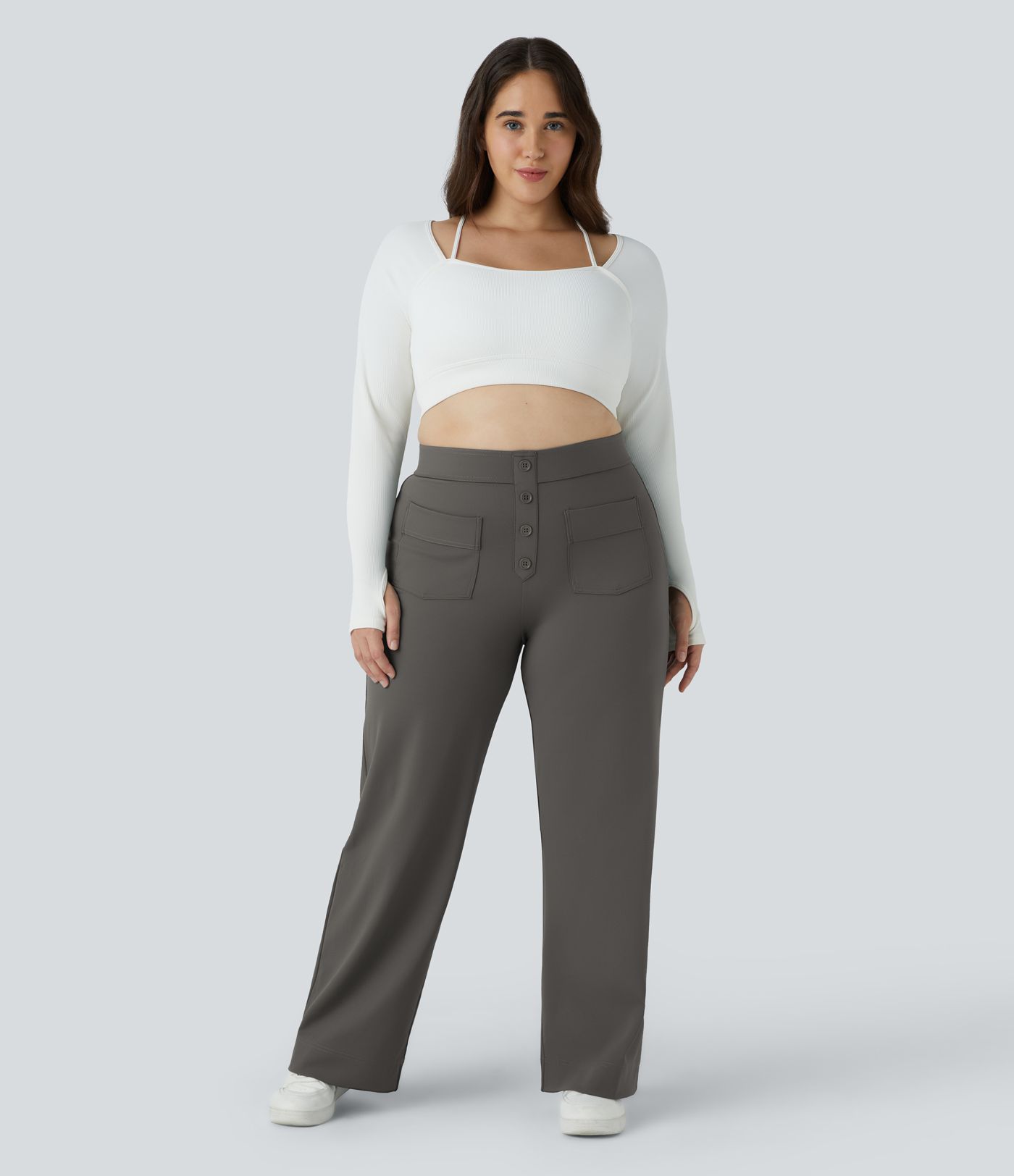 DayStretch High Waisted Pockets Straight Leg Casual Plus Size Pants