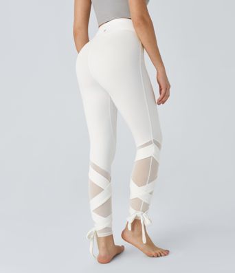 SoftlyZero™ Leggings de yoga 7/8 de alto alto con malla de contraste y cordones - UPF50+