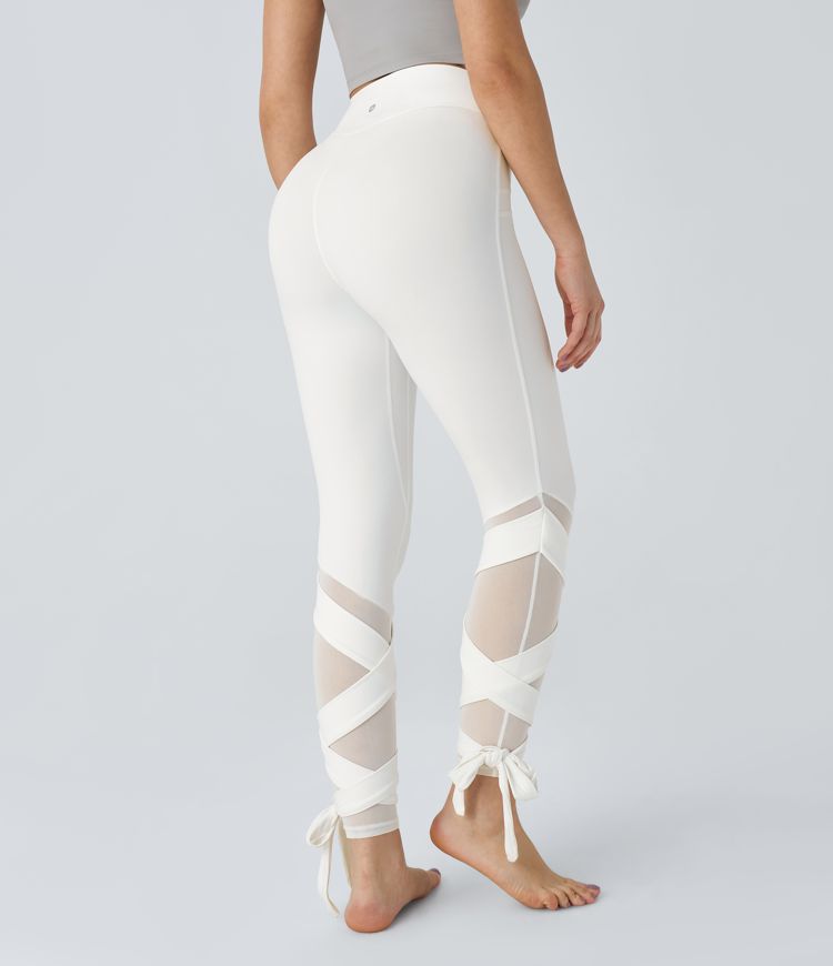 SoftlyZero™ Leggings de yoga 7/8 de alto alto con malla de contraste y cordones - UPF50+